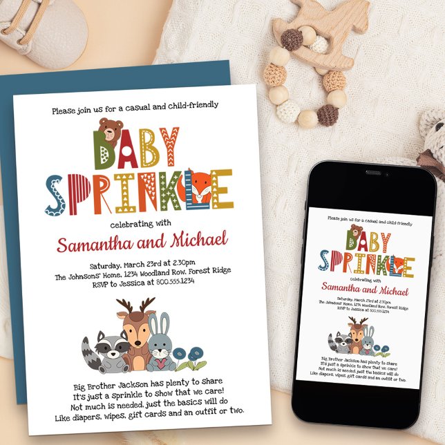 Woodland Animals Boy Baby Sprinkle Cute Forest Invitation (Cuite and quirky forest animals baby sprinkle invitation)