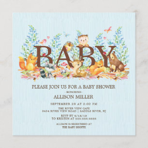 Woodland Animals Boys Baby Shower Invitation