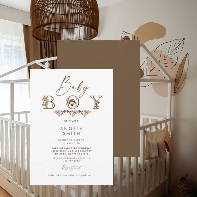 Woodland Animals Brown Cute Baby Shower Invitation (Creator Uploaded)