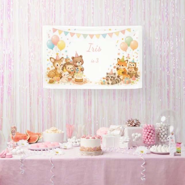 Woodland Animals Bunny Bear Fox Birthday Backdrop  Banner (Party)