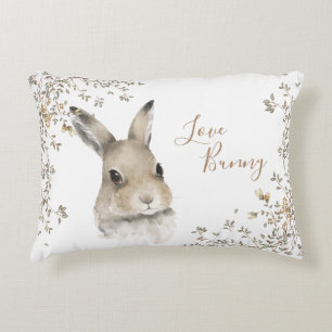 Woodland Animals Bunny Rabbit Floral Script Decorative Cushion