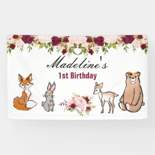 Woodland Animals Burgundy & Pink Floral Banner