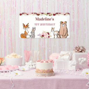 Woodland Animals Burgundy & Pink Floral Banner