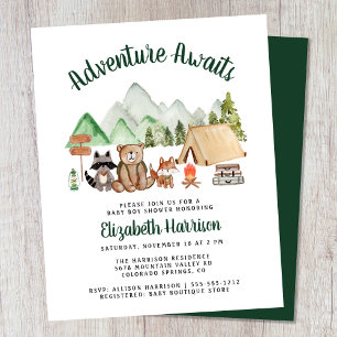 Woodland Animals Camping Baby Shower Invitation
