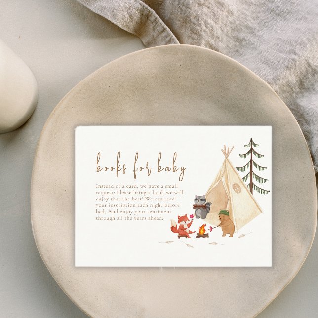 Woodland Animals Camping Books For Baby Shower Enclosure Card (Woodland Animals Camping Books For Baby Shower Enclosure Card)