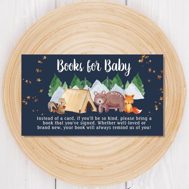 Woodland Animals Camping Books For Baby Shower Enclosure Card (Creator Uploaded)