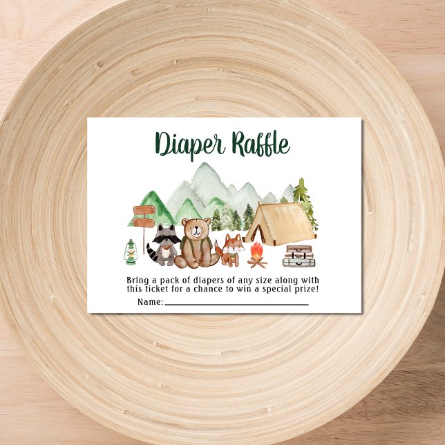 Woodland Animals Camping Diaper Raffle Baby Shower Enclosure Card (Creator Uploaded)