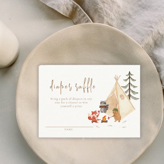 Woodland Animals Camping Diaper Raffle Baby Shower Enclosure Card (Woodland Animals Camping Diaper Raffle Baby Shower Enclosure Card)