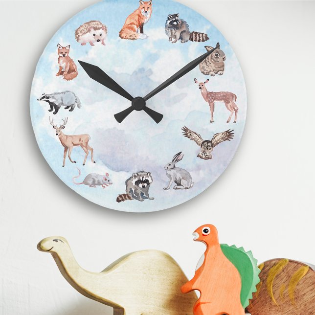 Woodland Animals Children's Room Deer Fox Rabbit Round Clock (Creator Uploaded)