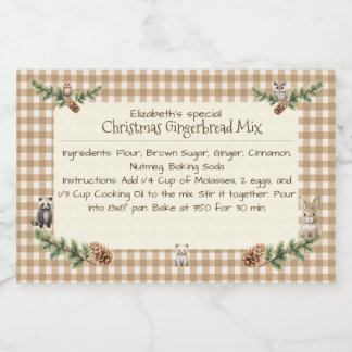 Woodland Animals Christmas Baking Mix Gingham Food Label