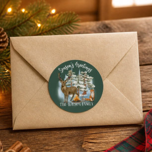 Woodland Animals Christmas Classic Round Sticker
