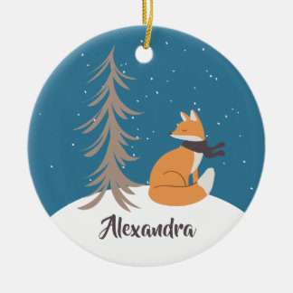 Woodland Animals Christmas Fox Ceramic Ornament