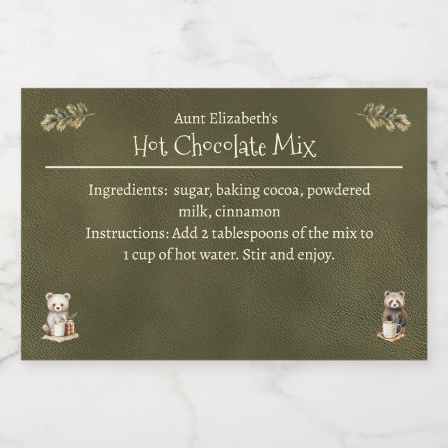 Woodland Animals Christmas Hot Cocoa Mix Green Food Label (Single Label)