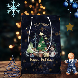 Woodland Animals Christmas Navy Blue Medium Gift Bag