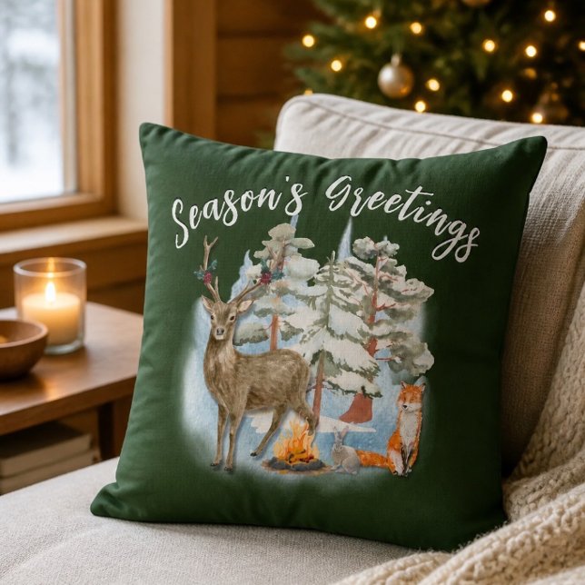 Woodland Animals Christmas Throw Pillow (Creator Uploaded)