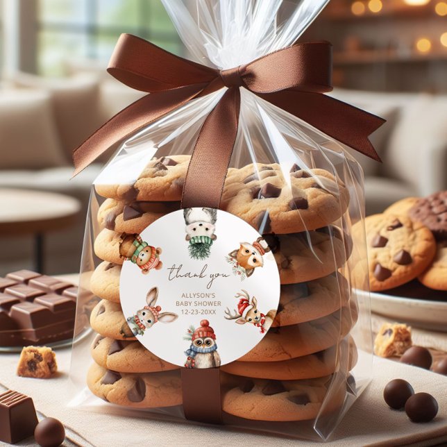 Woodland animals Christmas winter baby shower Classic Round Sticker (Creator Uploaded)