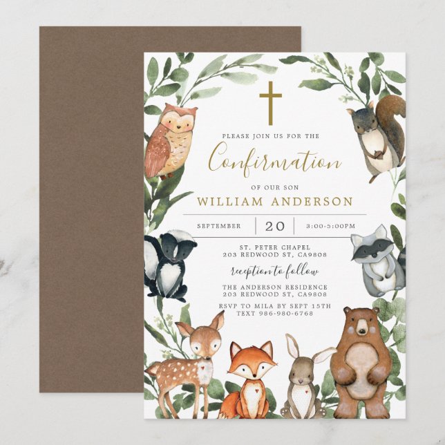 Woodland Animals Confirmation Invitation (Front/Back)