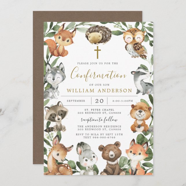 Woodland Animals Confirmation Invitation (Front/Back)