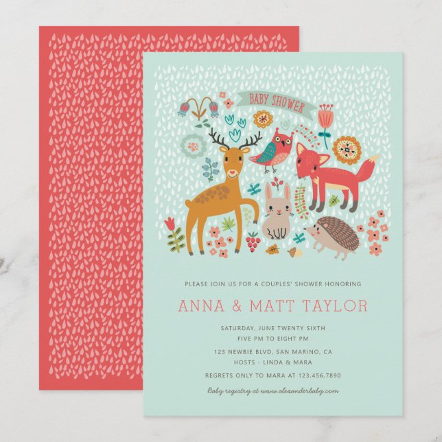 Woodland Animals Couples' Shower Invitation (Front/Back)