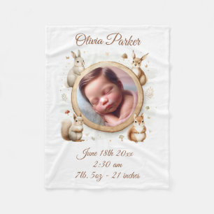 Woodland Animals Customisable Birth Announcement Fleece Blanket