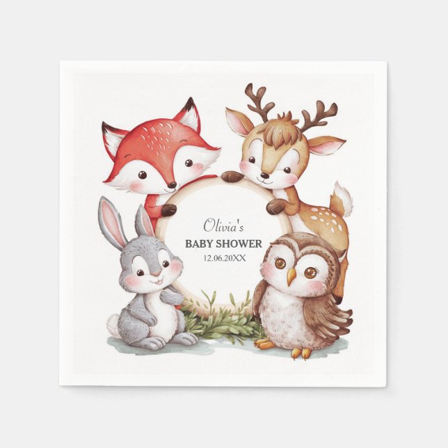 Woodland Animals Cute Baby Shower Napkin (Front)