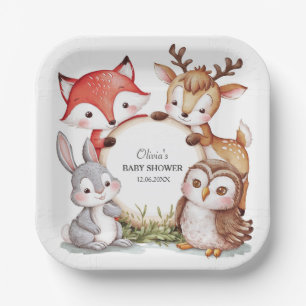 Woodland Animals Cute Baby Shower Paper Plate