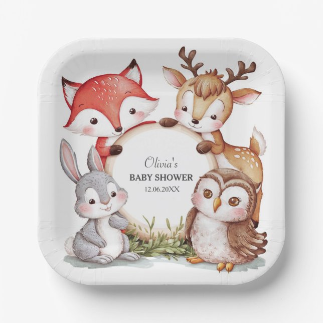 Woodland Animals Cute Baby Shower Paper Plate (Front)