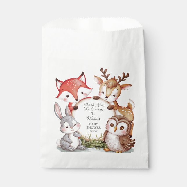 Woodland Animals Cute Baby Shower Thank You Favour Bags (Front)