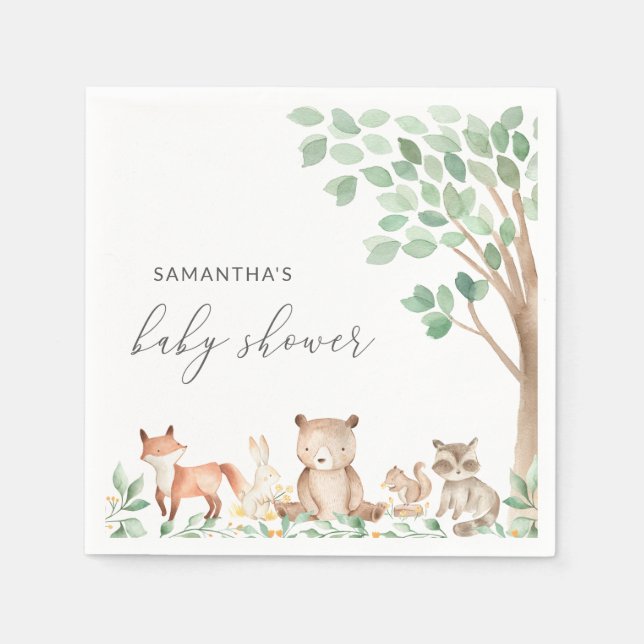 Woodland Animals Cute Gender Neutral Baby Shower Napkin (Front)