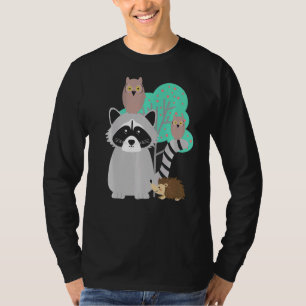 Woodland Animals Cute Raccoon Owl T-Shirt
