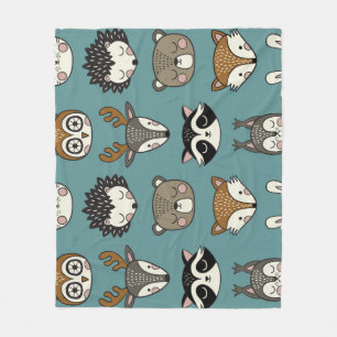 Woodland Animals Cute Vintage Pattern Fleece Blanket