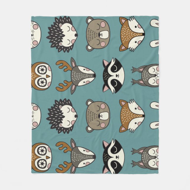Woodland Animals Cute Vintage Pattern Fleece Blanket (Front)