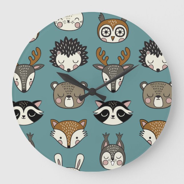 Woodland Animals Cute Vintage Pattern Large Clock (Front)