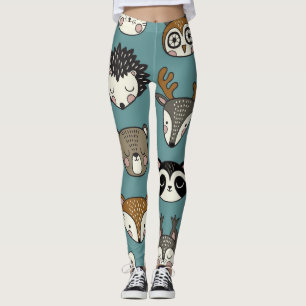 Woodland Animals Cute Vintage Pattern Leggings