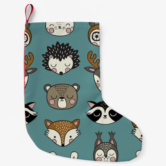 Woodland Animals Cute Vintage Pattern Small Christmas Stocking (Front)