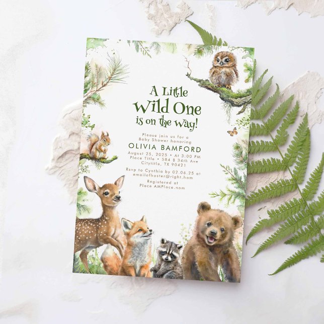 Woodland Animals Cute Wild One Baby Shower Invitation (Woodland Animals Baby Shower Invitation)
