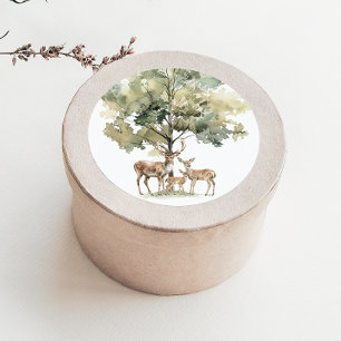 Woodland Animals Deer family Baby Shower Favour Classic Round Sticker