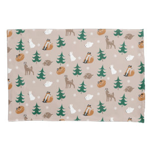 Woodland Animals Deer Fox Bunny Pattern Trees Pillowcase