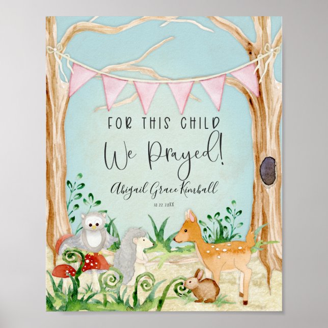Woodland Animals Deer Hedgehog Owl Baby Girl Poster (Front)