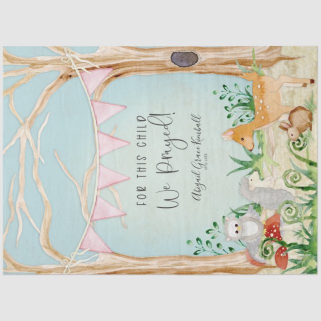 Woodland Animals Deer Owl Hedgehog Baby Girl  Tissue Paper (Front)