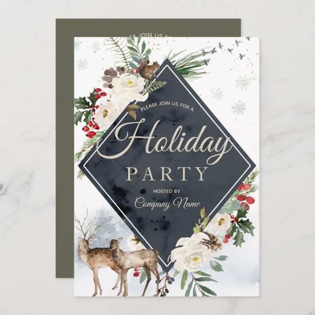 Woodland Animals Diamond Corporate Holiday Party Invitation (Front/Back)