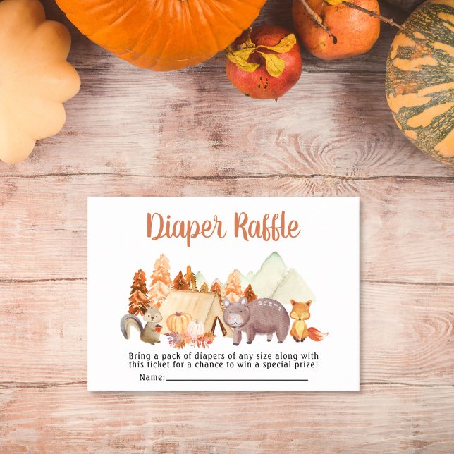 Woodland Animals Diaper Raffle Autumn Baby Shower Enclosure Card (Creator Uploaded)