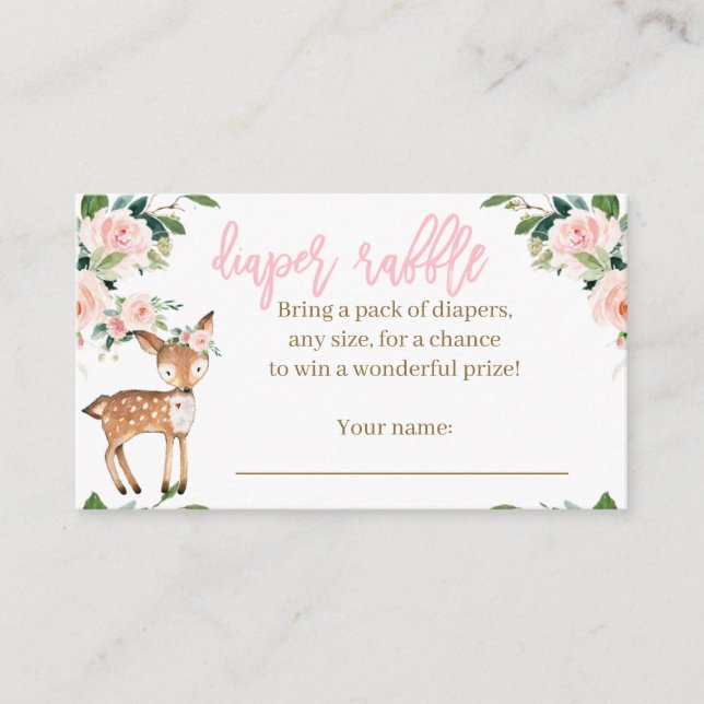 Woodland Animals Diaper Raffle Card for a Girl (Front)