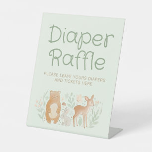 Woodland Animals Diaper Raffle Place Baby Shower  Pedestal Sign