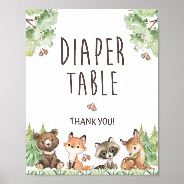 Woodland Animals Diaper Table Shower Sign (Front)