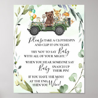 Woodland Animals Don't Say Baby Shower Game Sign