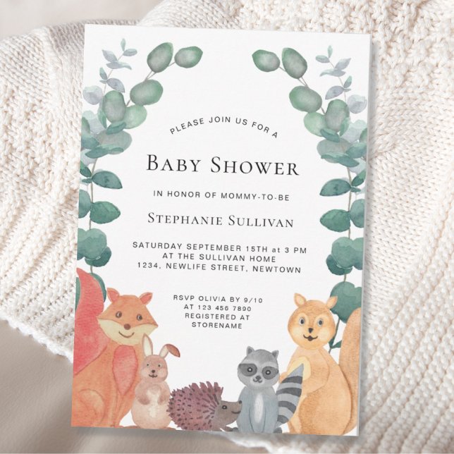 Woodland Animals Eucalyptus Greenery Baby Shower Invitation (Creator Uploaded)