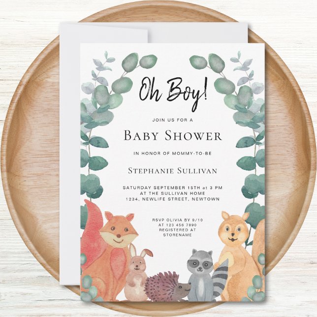 Woodland Animals Eucalyptus Greenery Baby Shower Invitation (Creator Uploaded)
