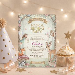 Woodland Animals Fairy 8th Birthday Party Invitation
