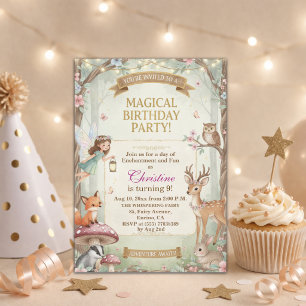 Woodland Animals Fairy 9th Birthday Party Invitation